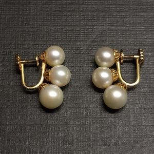 14kt Three Cultured Freshwater Pearls Earrings 6.25-7mm